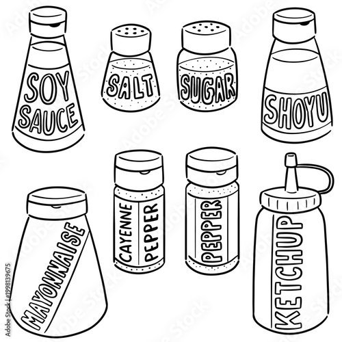 vector set of condiment bottle