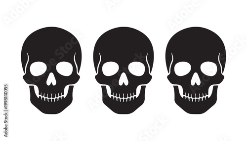 Canvastavla black and white silhouette set of skull very high quality vector illustration
