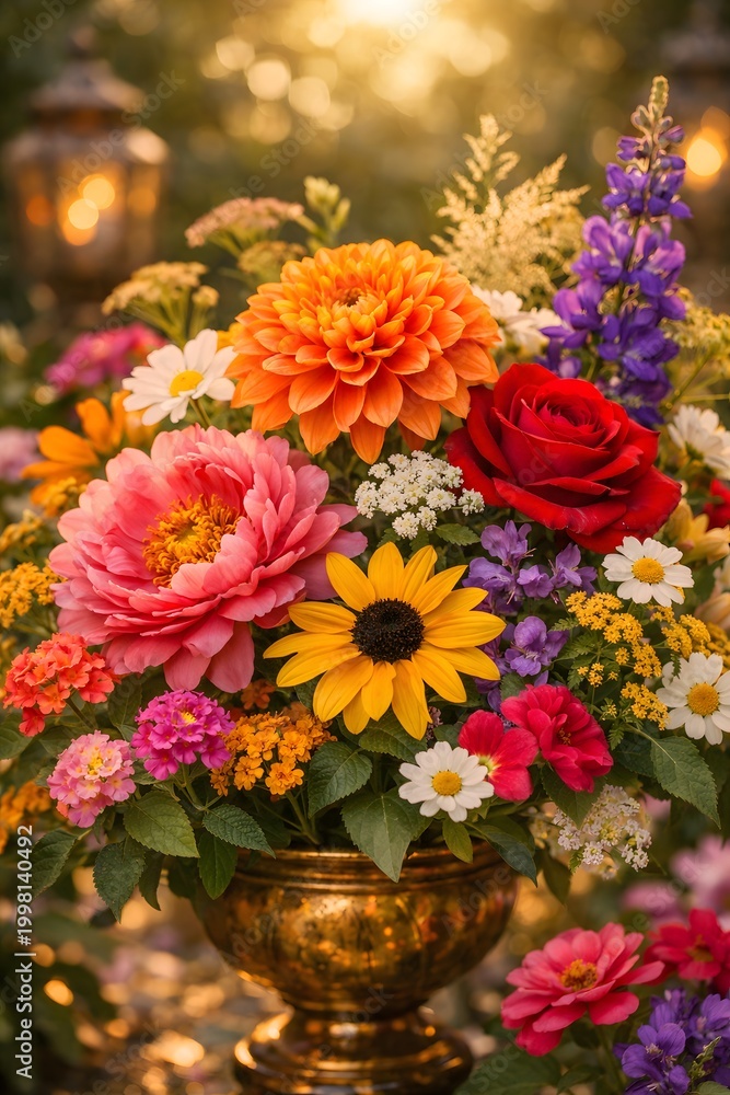 Obraz premium A colorful bouquet of orange flowers with blooming petals arranged beautifully in a natural style