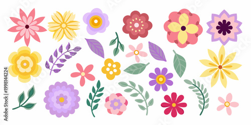 Floral arrangement illustration with colorful flowers and leaves