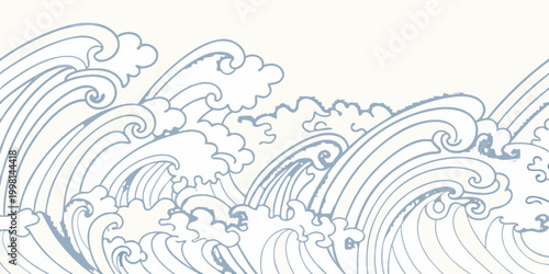 Ocean waves line art flowing blue sketch on white background