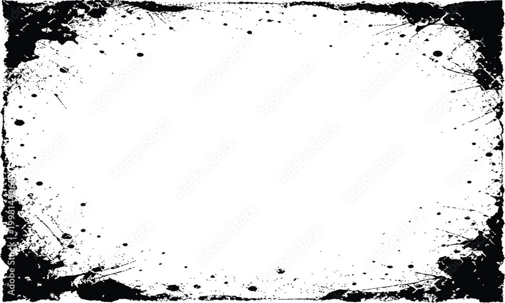 Naklejka premium Black Splatter Grunge Frame with Distressed Ink Borders and Copy Space