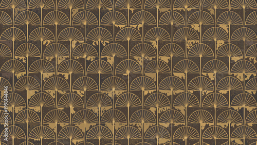 Art deco fan pattern repeating geometric background in gold and brown