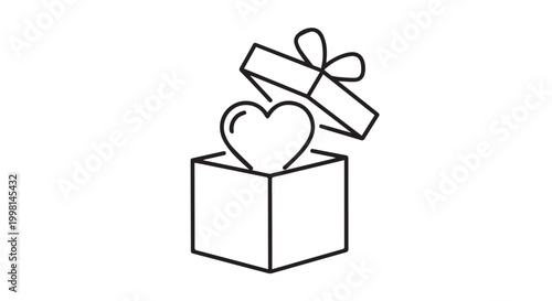 Heart in gift box line art icon for Valentines Day design