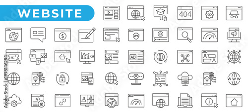 Website Line Icon Set. Modern Web Design and Internet UI Vector Icons Collection