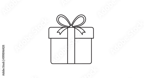 Gift box icon with ribbon bow for holiday celebration line art