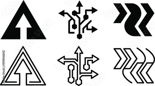 Ai powered data flow abstract geometric icons representing artificial intelligence and network connections