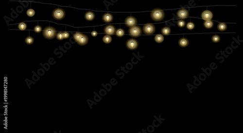 Glowing string lights in dark background with warm cozy lighting for festive decoration