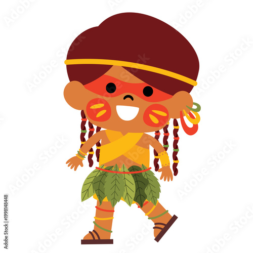 Cartoon Indigenous Kid Of Brazil