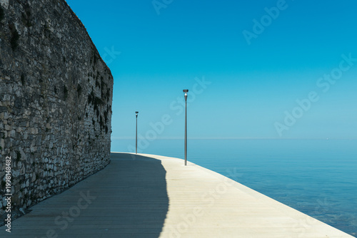road to the sea, minimalism landscape, blue world