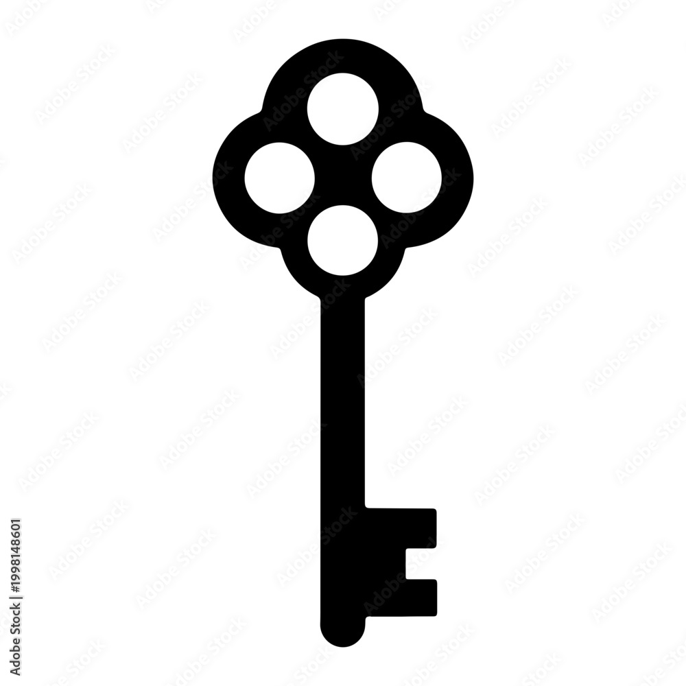 Obraz premium Antique skeleton key with flower shaped bow transparent background