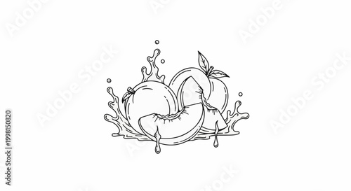 Juicy peaches and splashing liquid illustration