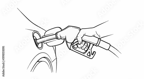 Hand fueling car at gas station with nozzle inserted into opening