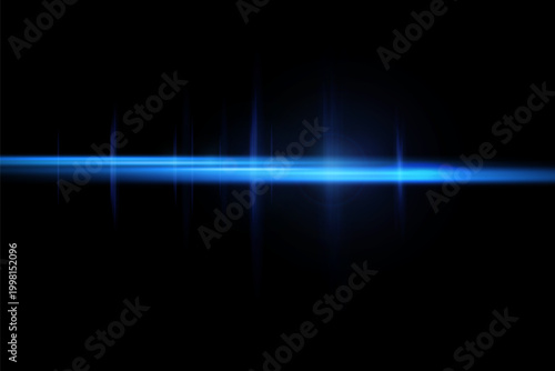 Glowing blue light flare streak on a dark black background