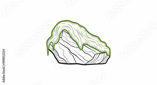 Hand drawn rock with light green moss or vegetation on top