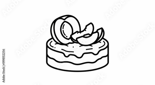 Hand drawn outline of a round cake topped with sliced fruit