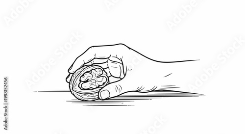 Hand holding a half-shelled walnut with detailed texture