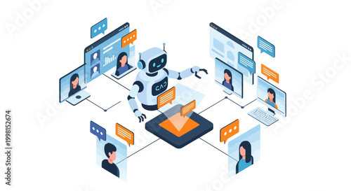 AI Robot Interacting with People in Virtual Meetings.