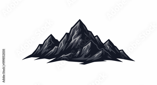 Jagged, dark grey mountain range with sharp peaks