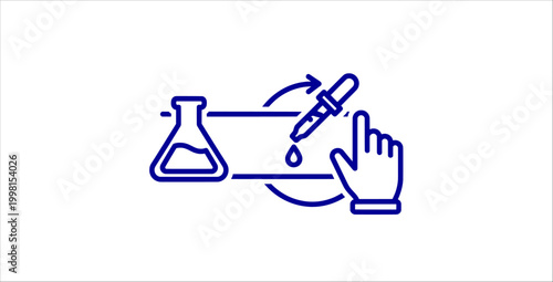 Laboratory experiment process outline icons set. science research, chemical flask, pipette dropper, hand click, automation cycle, lab workflow, analysis, innovation, technology