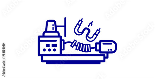 Industrial robotic arm flat outline icons set. automation machine, robotic arm, conveyor system, electric motor, production line, factory technology, engineering tools