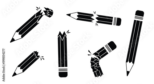 Картината върху платно Breaking pencils vector illustration set black and white