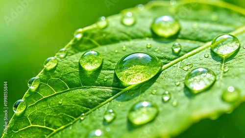 Water droplets on green leaf