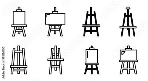 Artist easel icon set linear style white background