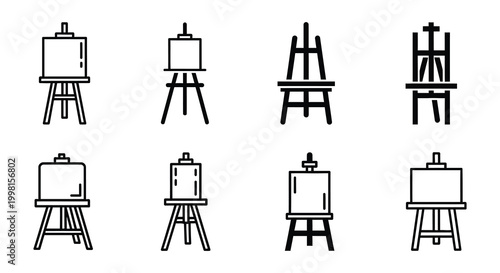 Artist easel icon set linear style white background