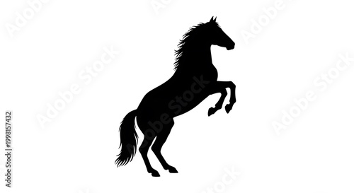 Black silhouette of a horse rearing up in mid-air jumping