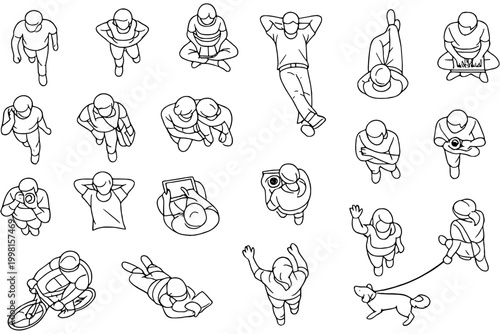 Architectural People Plan Vector Pack Top View Minimal Illustration