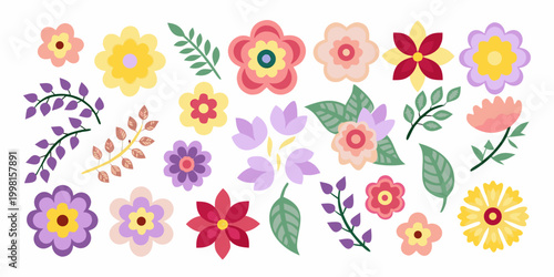 Floral arrangement colorful vector illustration with flowers and leaves