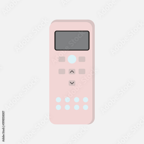 Minimalist Illustration of a Pink Air Conditioner Remote Control. Modern Pastel Pink Remote Control Icon Isolated on Grey Background. Cute Pink Electronic Device Controller with LCD Screen and Buttons