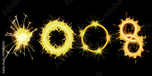 Four dynamic sparkler burst designs on black background