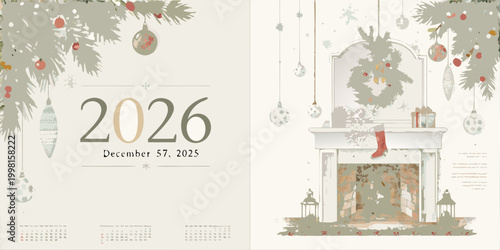 watercolor christmas calendar spread with festive decorations