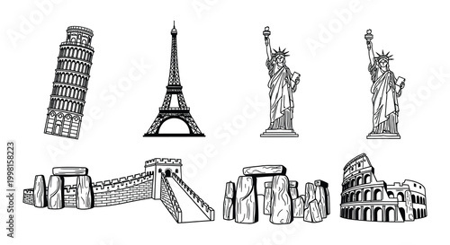 Landmark silhouettes collection vector illustration of world famous monuments