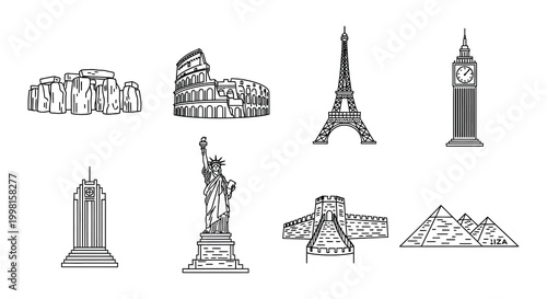 Φωτογραφία Landmark silhouettes collection vector illustration of world famous monuments