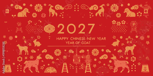 Konstfotografi Chinese new year 2027 year of the goat festive illustration