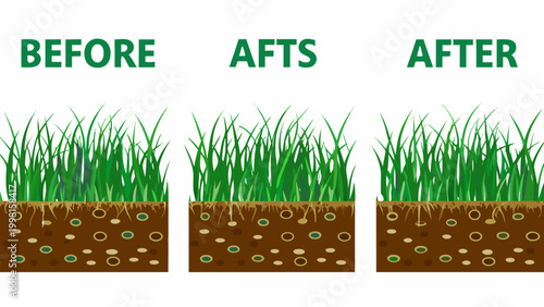 Grass growth stages illustration with soil before during and after