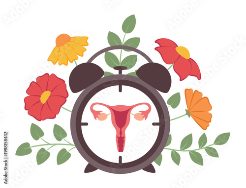 female reproductive system women uterus in the ringing alarm clock vector illustration