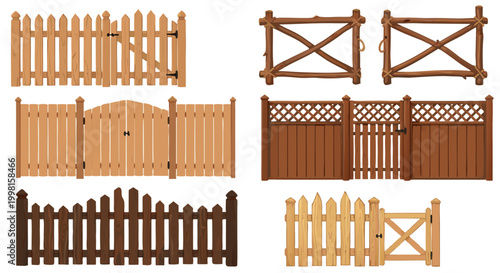 A Collection of Various Wooden Fence Designs and Gate Options for Outdoor Property Boundaries