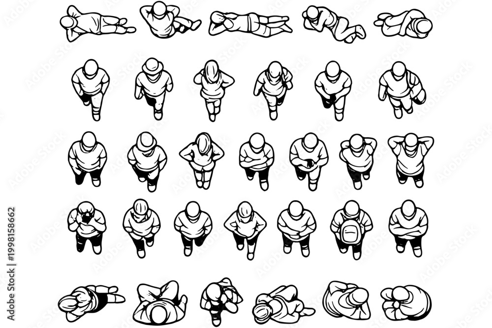 Fototapeta premium Minimal Top View People Vector Set for Urban Planning Graphics