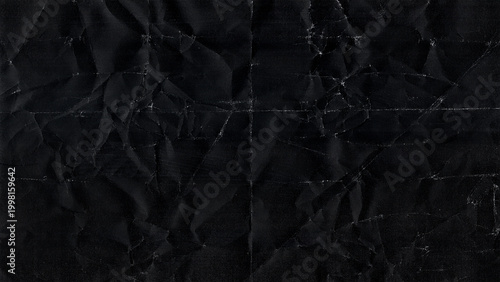 Tableau sur toile Black crumpled paper texture with fold lines dark grunge background