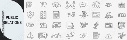 Public relations and marketing line icons set, communication vector illustration