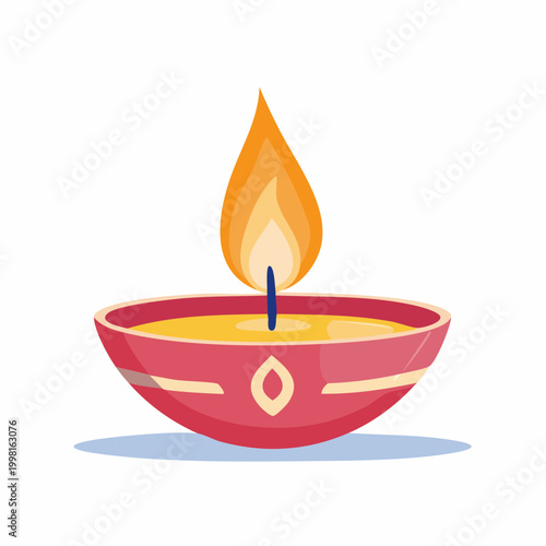 Diya oil lamp with flame