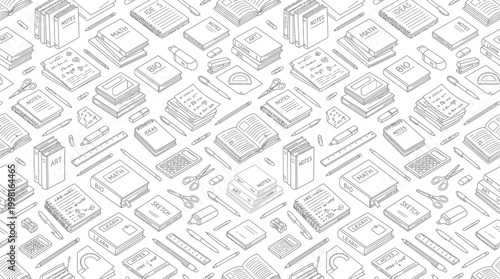 Isometric monochrome seamless pattern of electronic devices and components.
