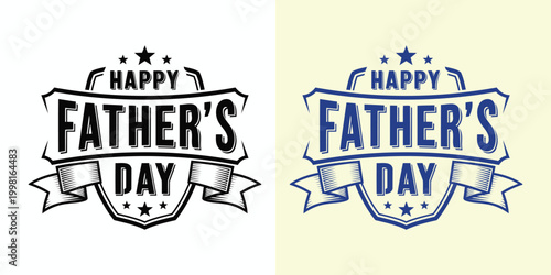 Happy Father's Day, vintage style, black and blue designs for celebrations and greetings