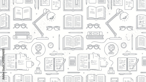 Seamless educational icons pattern with study and reading symbols.
