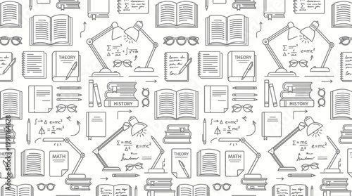 Seamless education and school icons pattern background.