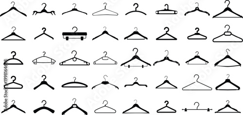 Clothes hanger silhouette icon set. Wardrobe hanging symbols collection. Vector illustration